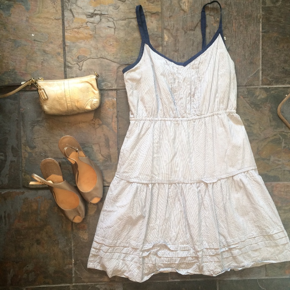 American Eagle Navy + White Pinstripe Dress